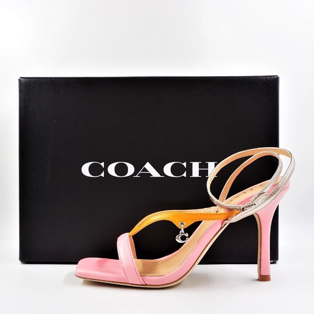 Coach Kali Leather Sandal Heels In Flower Pink/Platinum Champagne - FCM65